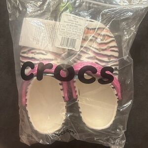 CROCS Zebra Pattern Clogs with Pink Highlights